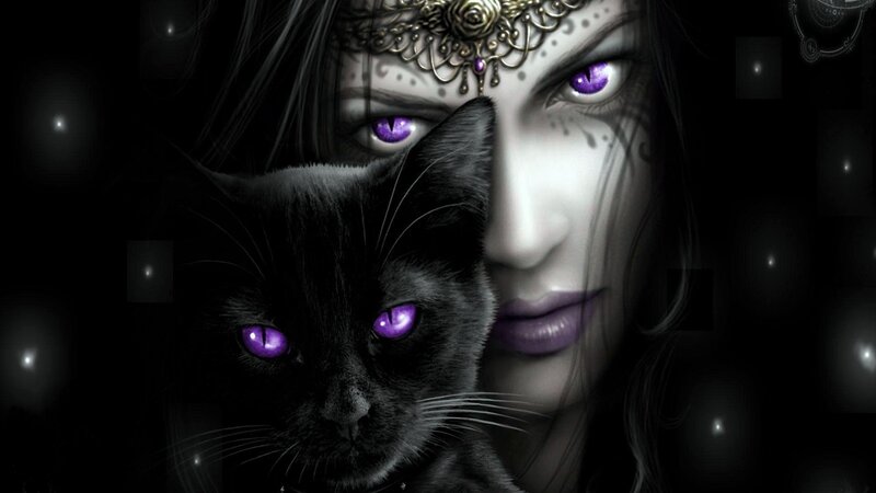 woman with black cat