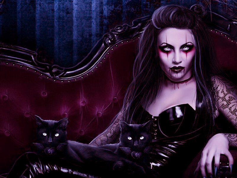 Woman with Black Cats — Purple