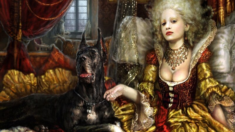 Woman with Black Dog — Gold