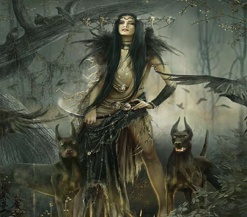 Woman with Black Dogs — Dramatic