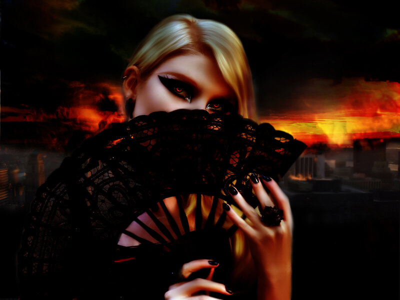 Woman with Black Fan — Dramatic
