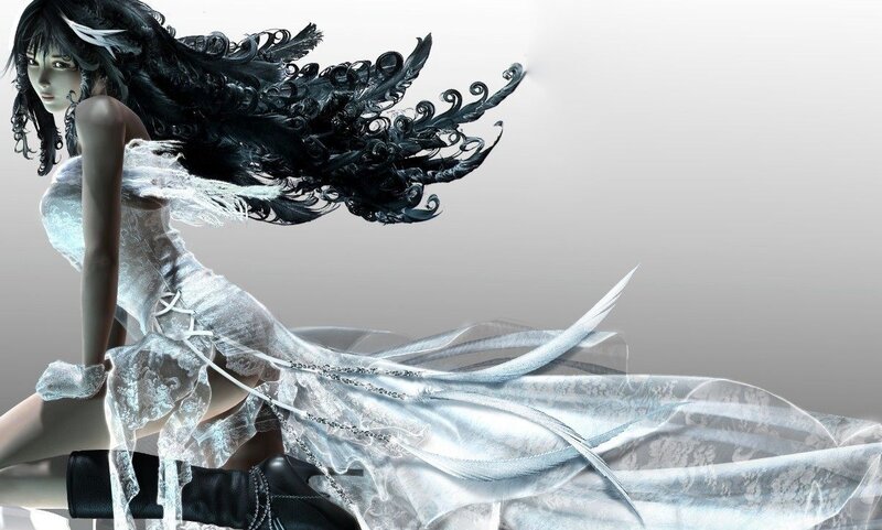 woman with black feathered hair