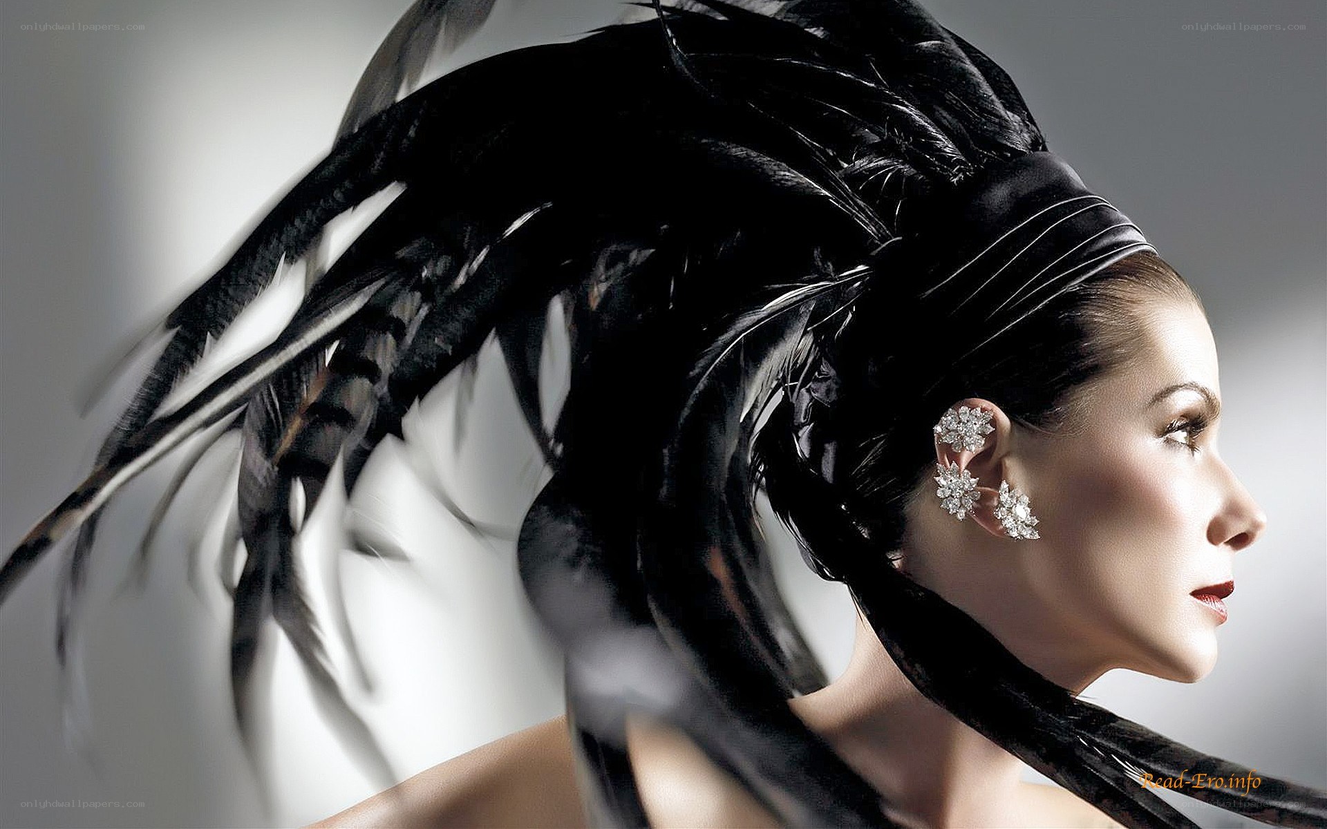 woman with black feathers