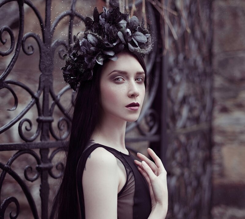 Woman with Black Flower Crown