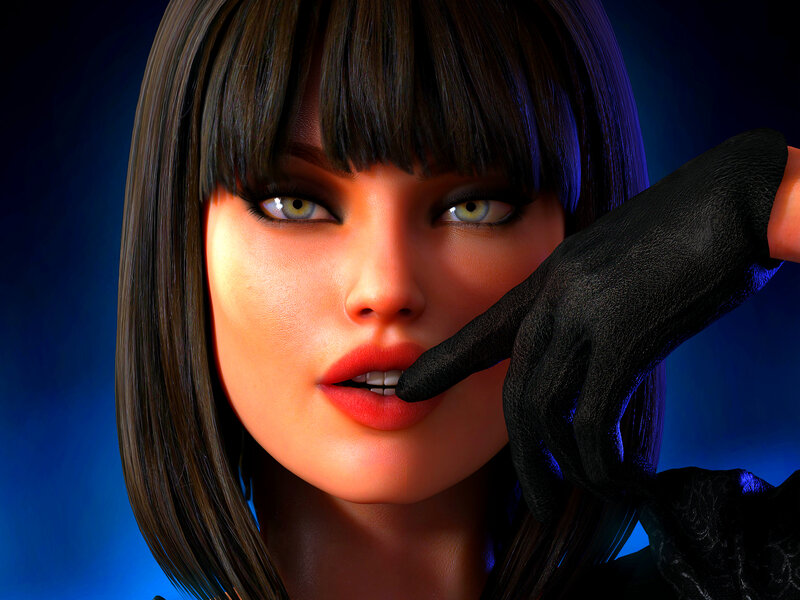 Woman with Black Glove — Blue, Dramatic, 3d Render