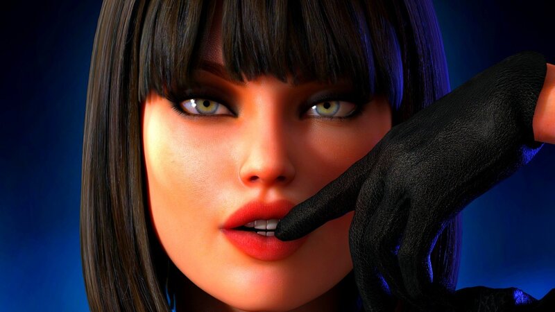 woman with black-gloved hand
