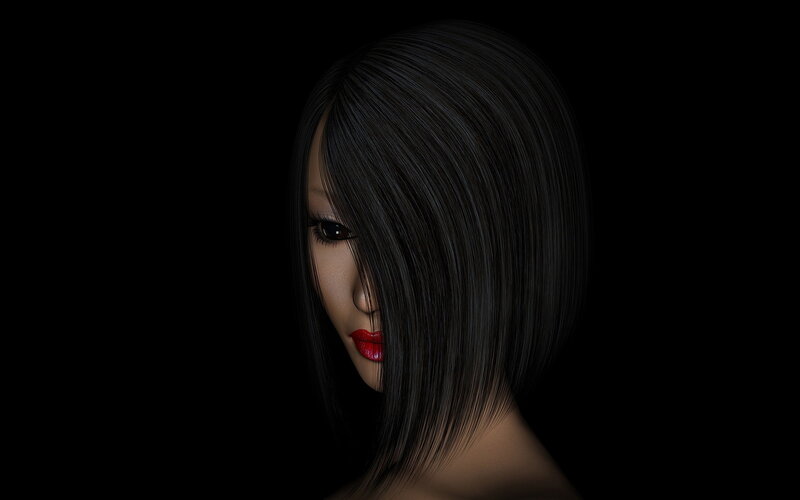 woman with black hair and red lips