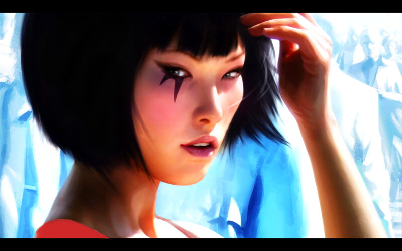 Woman with Black Hair — Blue, Dramatic, Digital Art