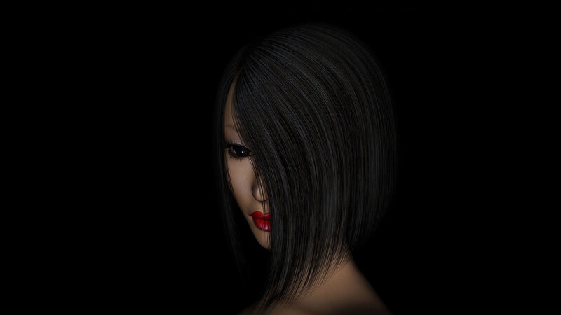 Woman with Black Hair — Dramatic, 3d Render, Red Lips