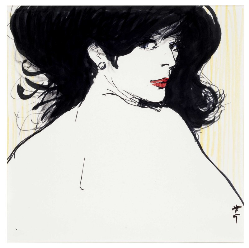 Woman with Black Hair — Dramatic, Illustration, Red Lips