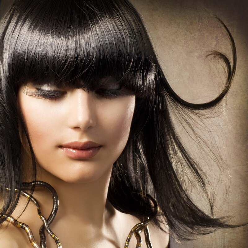Woman with Black Hair — Dramatic, Photograph, Makeup, Necklace