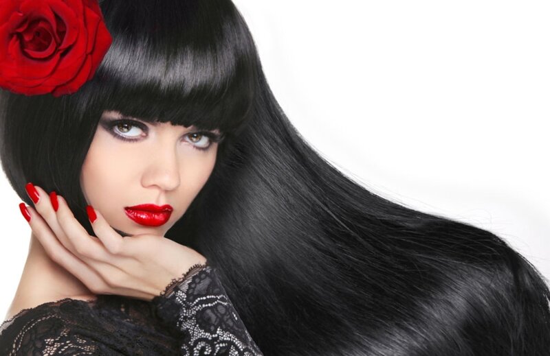 Woman with Black Hair — Dramatic, Photograph, Red Rose