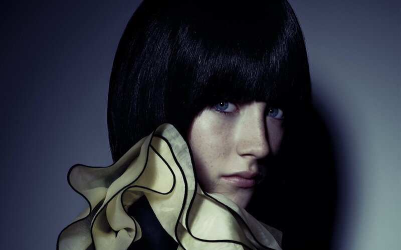 Woman with Black Hair — Dramatic, Photograph, Scarf