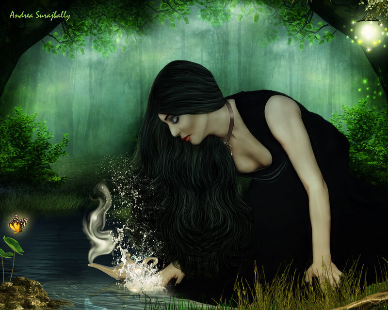 Woman with Black Hair — Green, Serene