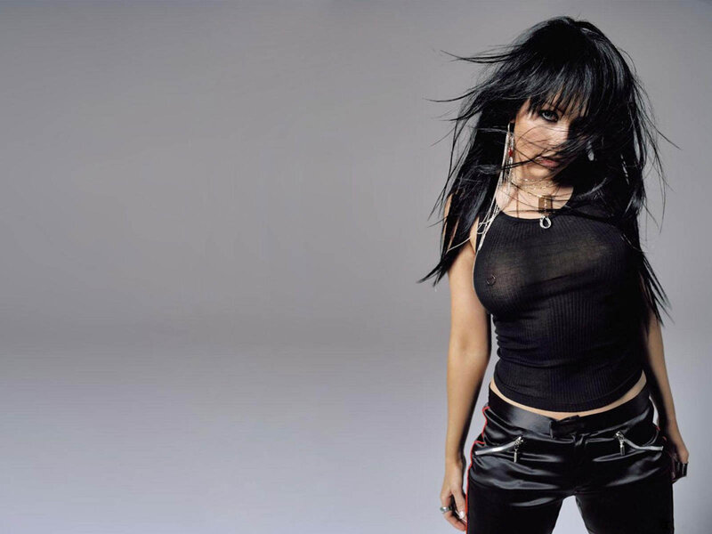 woman with black hair in studio