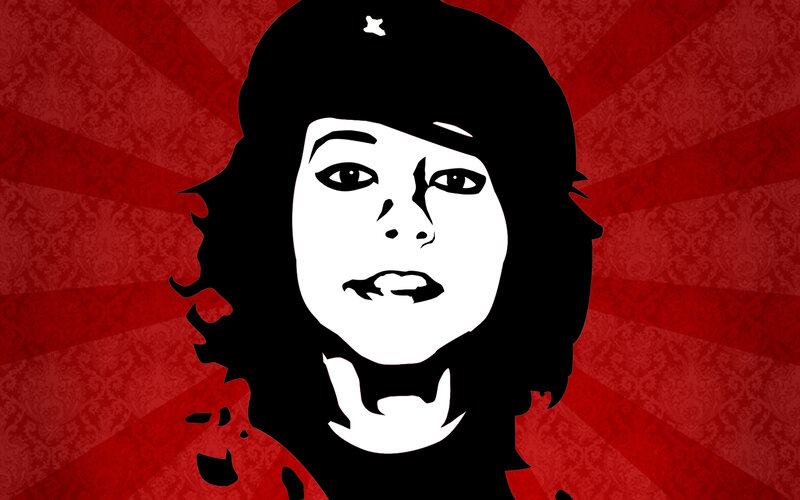 Woman with Black Hair — Red, Dramatic, Illustration, Red Background