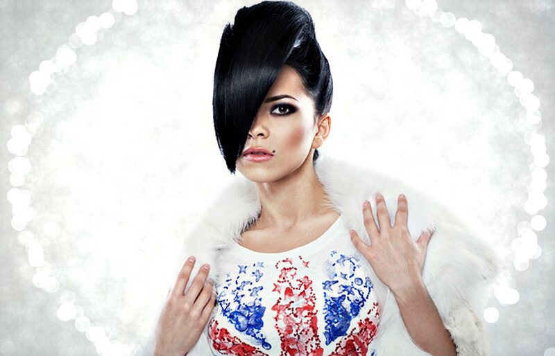 Woman with Black Hair — White, Dramatic, Photograph, Fur Coat