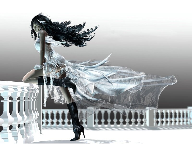 Woman with Black Hair — White, Dramatic