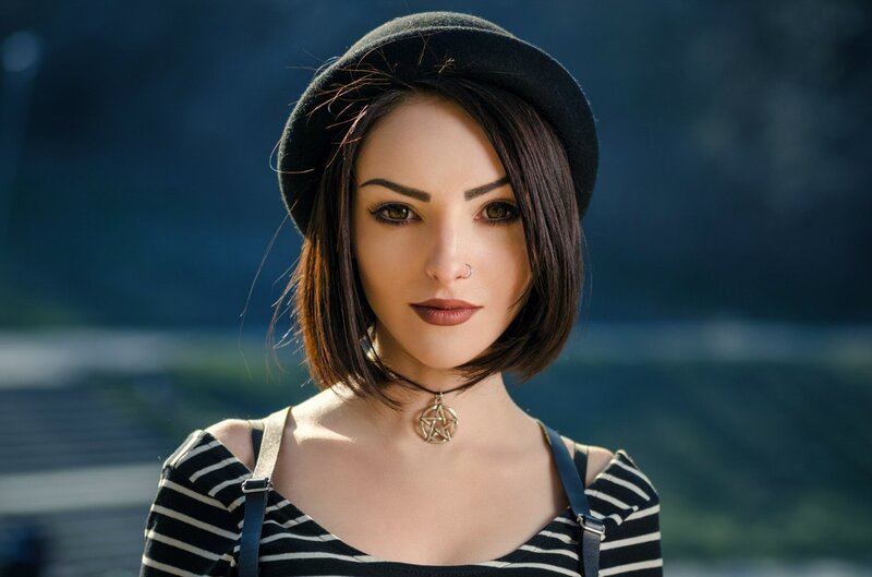 Woman with Black Hat — Dramatic, Photograph, Necklace