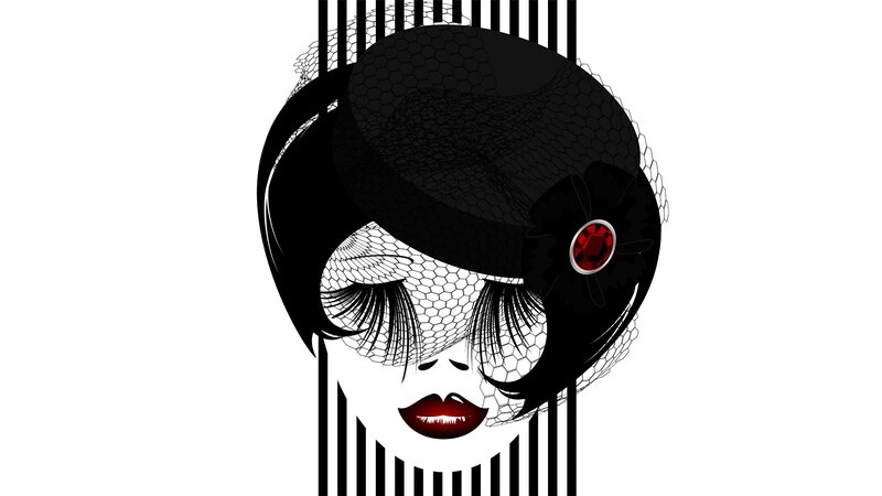Woman with Black Hat — Dramatic, Vector Art