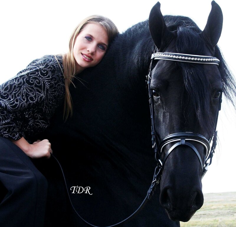 woman with black horse
