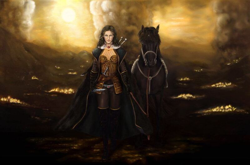 Woman with Black Horse — Brown