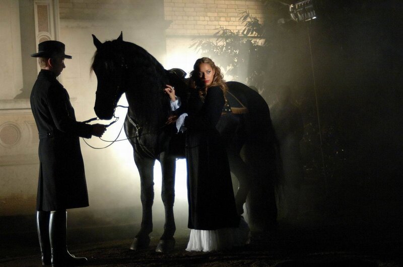 Woman with Black Horse — Dramatic, Night