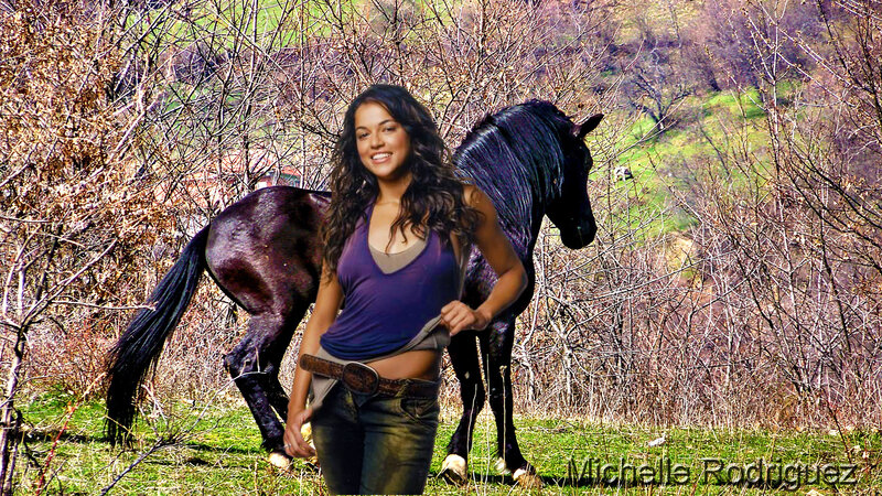 Woman with Black Horse — Green