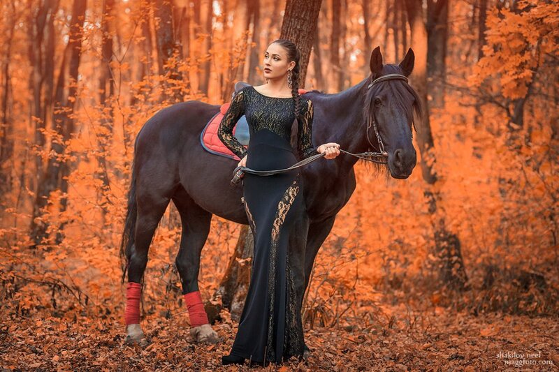 Woman with Black Horse — Orange
