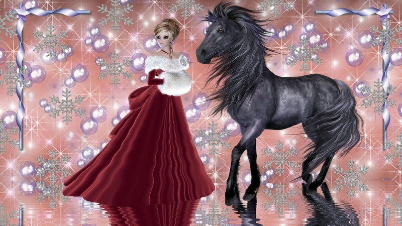 Woman with Black Horse — Red