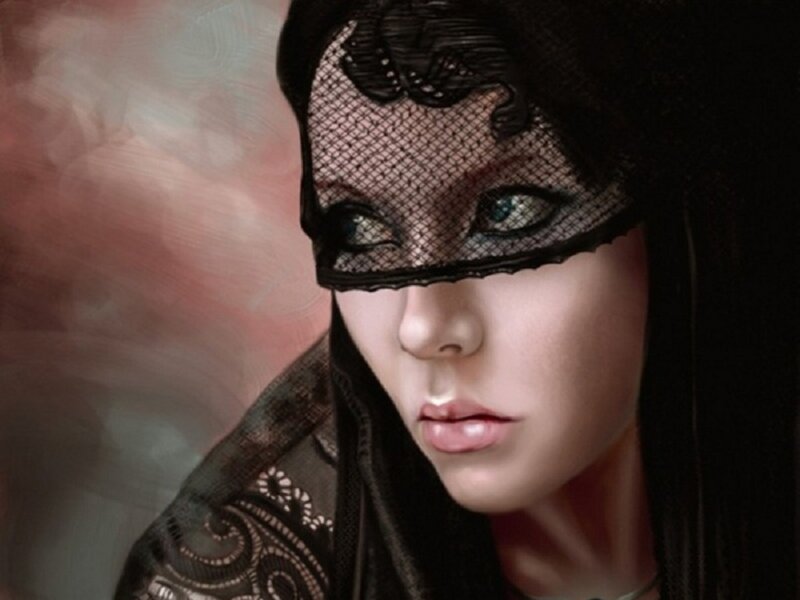 woman with black lace mask