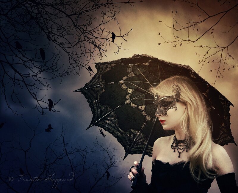 Woman with Black Lace Umbrella — Dramatic