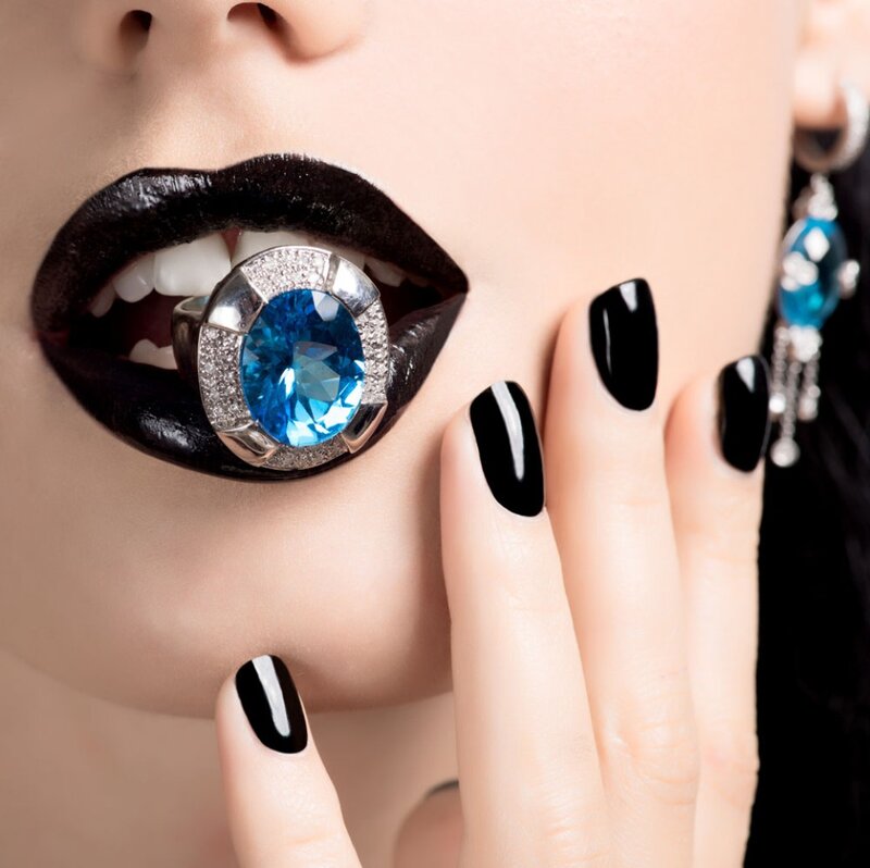 Woman with Black Lipstick — Dramatic, Photograph