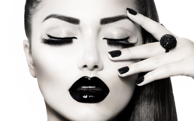 Woman with Black Makeup — Dramatic, Photograph, Nails