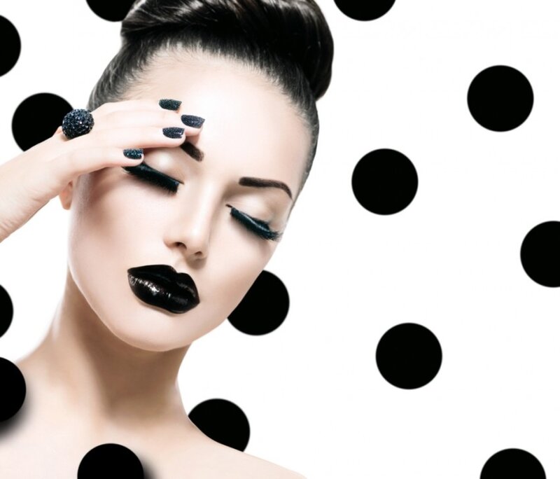 Woman with Black Makeup — Dramatic, Photograph, Polka Dots