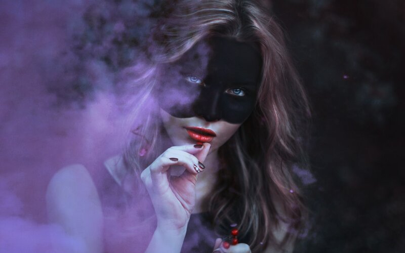 Woman with Black Mask — Purple