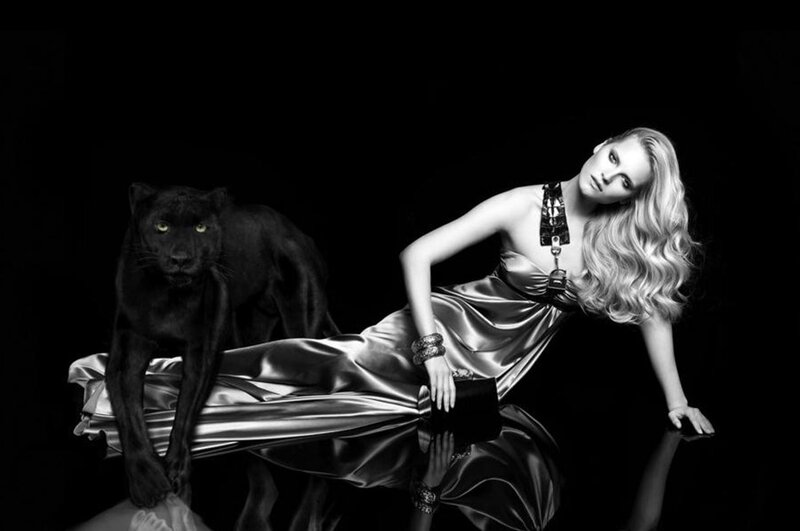 Woman with Black Panther — Dramatic, Night