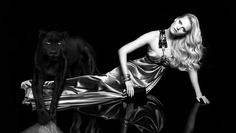 Woman with Black Panther — Dramatic, Photograph, Dress