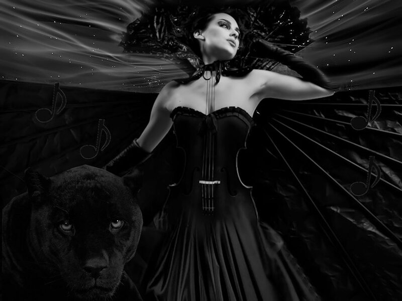 Woman with Black Panther — Dramatic, Photograph, Violin