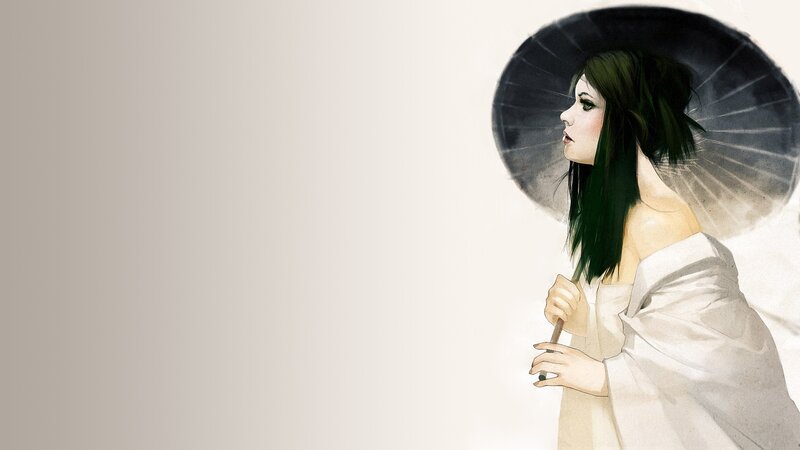 woman with black parasol