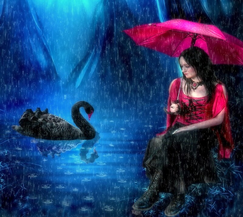 Woman with Black Swan — Blue