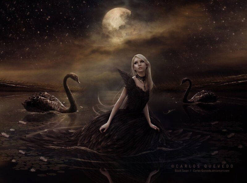 Woman with Black Swan Wings