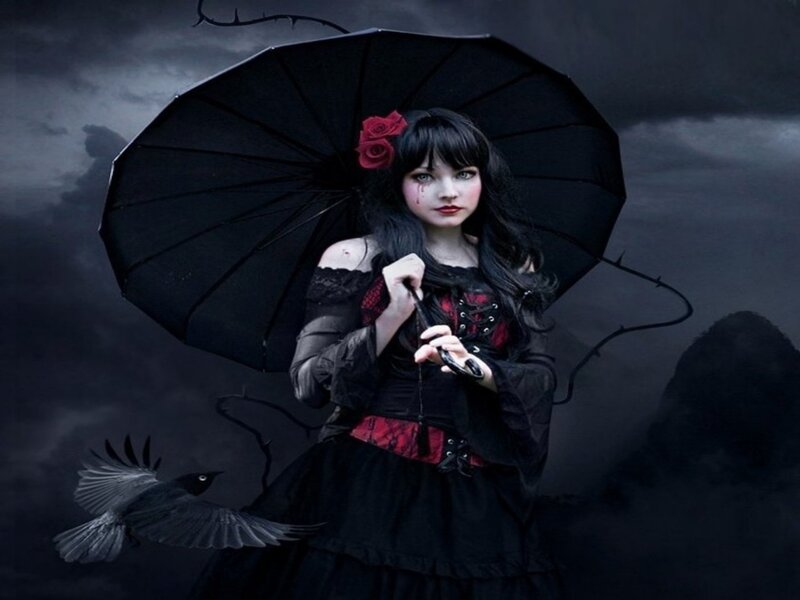 Woman with black umbrella