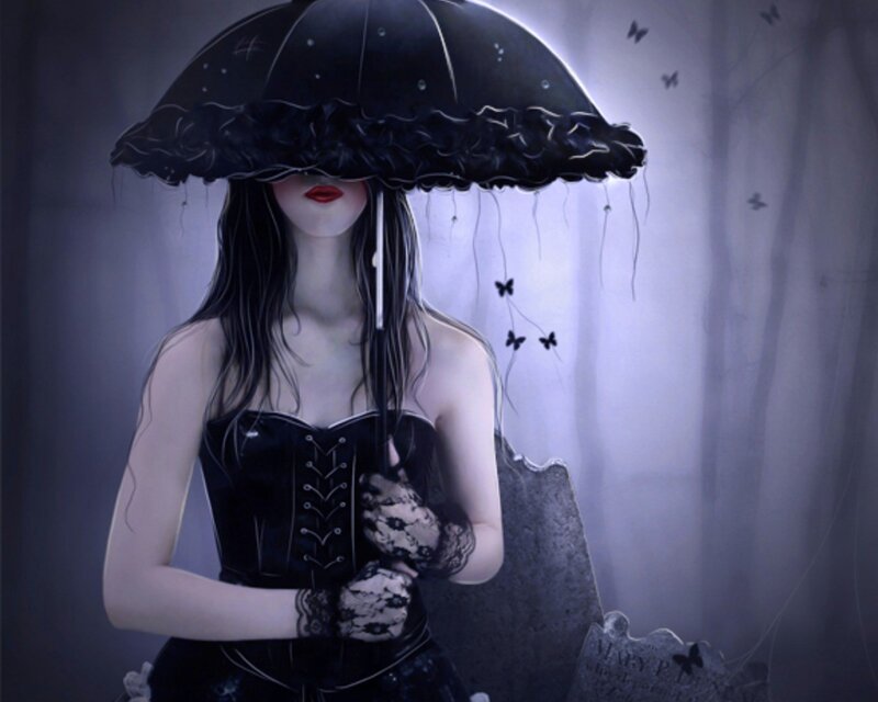woman with black umbrella