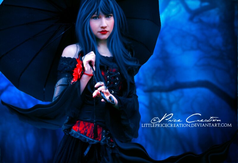 Woman with Black Umbrella — Blue, Dramatic