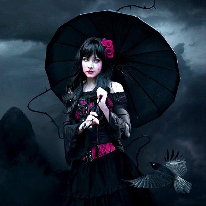 Woman with Black Umbrella — Dark, Night