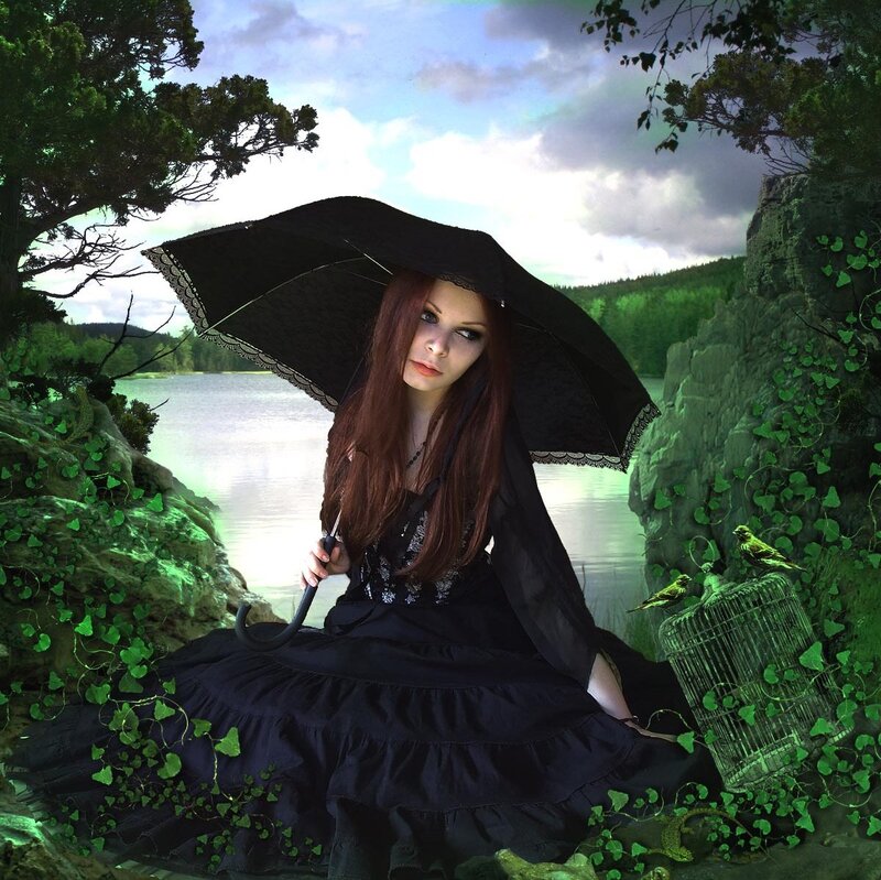 Woman with Black Umbrella — Dramatic, Afternoon
