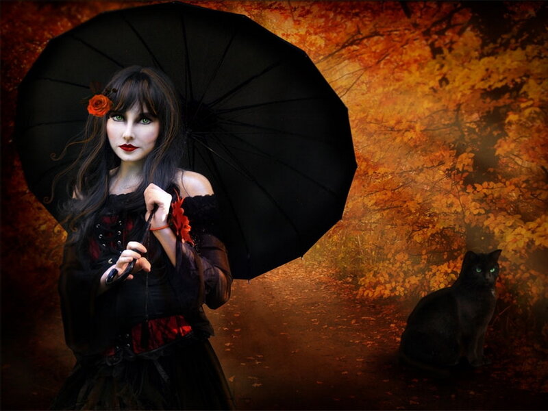 Woman with Black Umbrella — Dramatic, Autumn