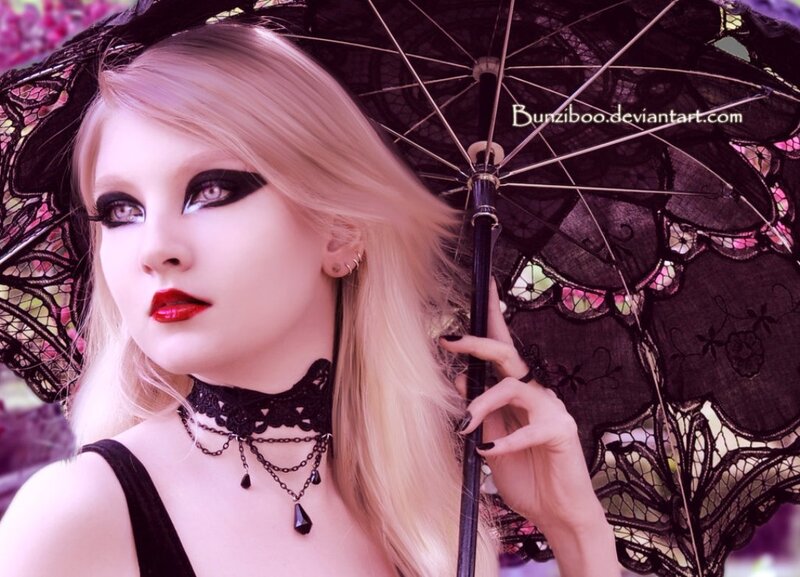 Woman with Black Umbrella — Dramatic, Digital Art, Choker