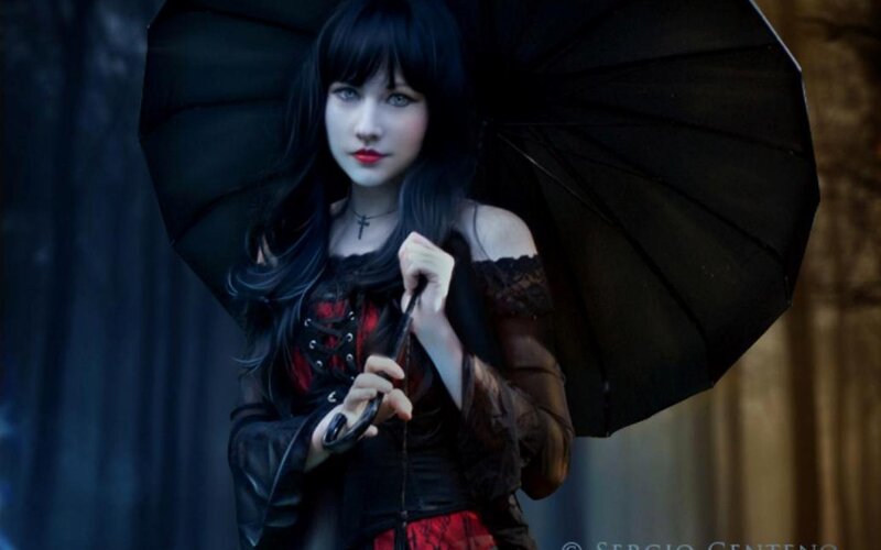 Woman with Black Umbrella — Dramatic, Photograph